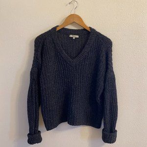 Madewell Gray Chunky Knit Pleated Sleeve Sweater XXS